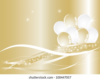 Golden luxury background with party balloons and stars