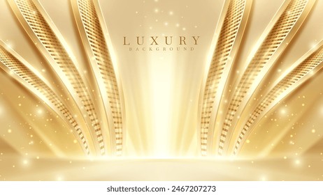 Golden Luxury Background with Radiant Lines and Sparkling Details, Perfect for High-End Events, Branding, and Elegant Invitations. Vector Illustration.