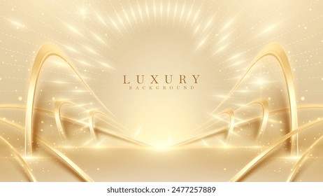 Golden Luxury Background with Radiant Lines and Sparkling Details, Perfect for High-End Events, Branding, and Elegant Invitations. Vector Illustration.