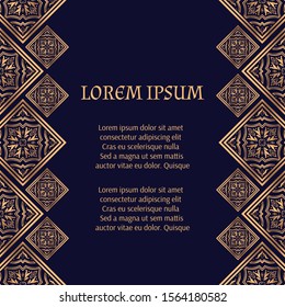 Golden luxury background vector. Arabesque tile royal pattern card template. Gatsby design for Christmas beauty spa flyer, New year party invitation, wedding, save the date, Ramadan holiday.