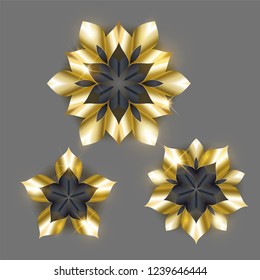 Golden luxury background vector. Gold snowflake floral pattern design. Floral mandala ornament