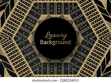 Golden luxury background vector. Gold black pattern frame design. ornament for wedding party invitation, fashion cover, spa beauty, bridal or yoga salon flyer, christmas holiday cards.