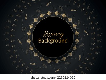 Golden luxury background vector. Gold black pattern frame design. ornament for wedding party invitation, fashion cover, spa beauty, bridal or yoga salon flyer, christmas holiday cards.