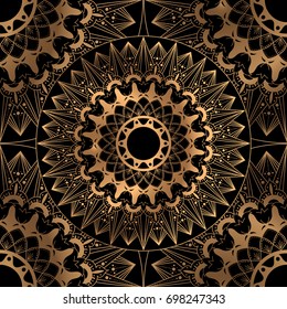 Golden luxury background vector. Royal wedding pattern design. Oriental mandala ornament for party invitation, spa beauty, yoga salon, wallpaper, bridal fashion and christmas holiday cards.