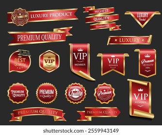 Golden luxury badges and labels premium quality certificate ribbon stock illustration 