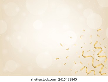 Golden Luxury Bokeh Background with Confetti. Background for Invitation, Wedding or Anniversary. Vector Illustration on White Background. 