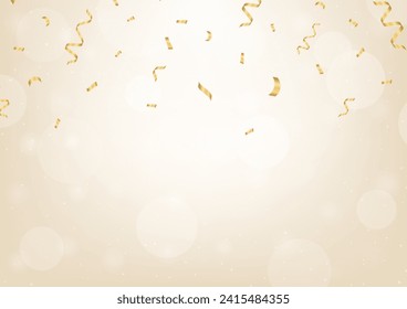 Golden Luxury Bokeh Background with Confetti. Background for Invitation, Wedding, Celebration or Anniversary. Vector Illustration. 