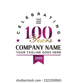 Golden Luxury Celebrating Anniversary 100th years company label logo design