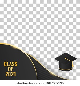 golden luxury class of 2021 graduation with cap vector illustration