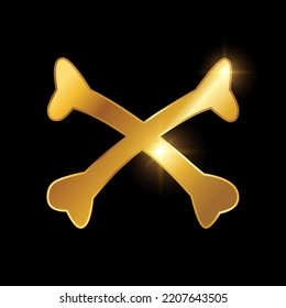 Golden Luxury Cross Bone Icon vector illustration in black abackground with gold shine effect