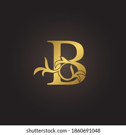 Golden luxury Decoration Leaf  B Letter Initial Logo Concept Monogram Leaf Ornate Decorative Vector Design