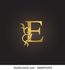 Golden luxury Decoration Leaf  E Letter Initial Logo Concept Monogram Leaf Ornate Decorative Vector Design