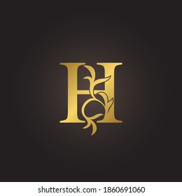 Golden luxury Decoration Leaf H Letter Initial Logo Concept Monogram Leaf Ornate Decorative Vector Design