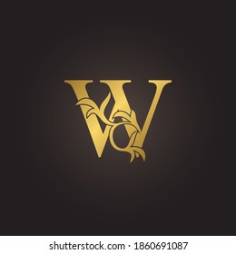 Golden luxury Decoration Leaf W Letter Initial Logo Concept Monogram Leaf Ornate Decorative Vector Design