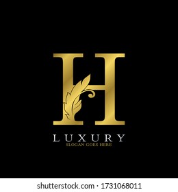 Golden  Luxury Feather Initial Letter H Logo Icon, creative alphabet vector design concept for luxuries business.