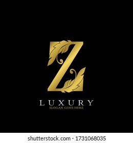 Golden  Luxury Feather Initial Letter Z Logo Icon, creative alphabet vector design concept for luxuries business.