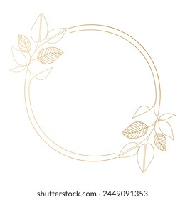 Golden luxury frame with contour plants and flowers for invitation. Template, vector