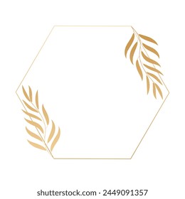 Golden luxury frame with contour plants and flowers for invitation. Template, vector