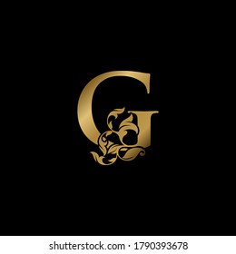 Golden Luxury G Letter Initial Logo Icon, Monogram Ornate Nature Floral Leaf Letter Logo Design.