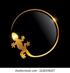 Golden Luxury Gecko Vector icon Illustration in black background with gold shine effect