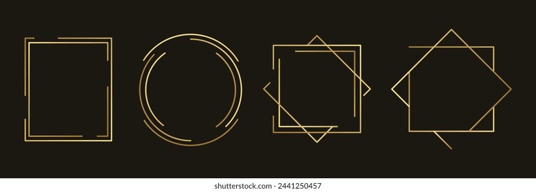 Golden luxury geometric frames vector. Luxury Geometrical polyhedron, Art deco style for wedding invitation.