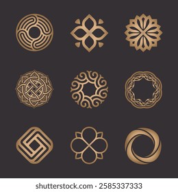 Golden luxury icon set. Vector logo design template.	
