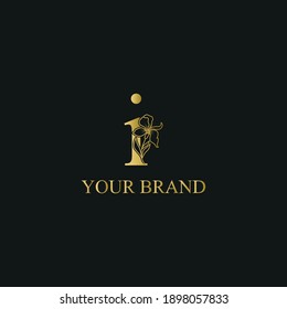 Golden Luxury Initial letter i with February Iris flower for cosmetic, Jewelry, boutique, hotel logo concept vector	