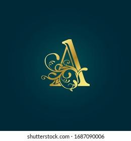 Golden Luxury Initial Letter A Logo Icon Vector Design Concept Floral Leaf with Letter.