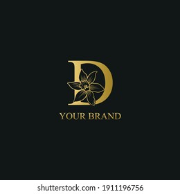 Golden Luxury Initial letter A with March Daffodils narcissus flower for cosmetic, Jewelry, boutique, hotel logo concept vector