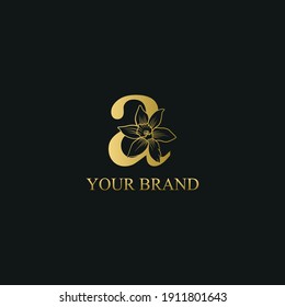 Golden Luxury Initial letter a with March Daffodils narcissus flower for cosmetic, Jewelry, boutique, hotel logo concept vector