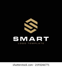 Golden Luxury Initial Letter S with hexagon shape logo design