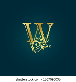 Golden Luxury Initial Letter W Logo Icon Vector Design Concept Floral Leaf with Letter.