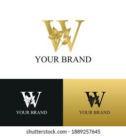 Golden Luxury Initial letter W with flower for cosmetic, boutique, hotel logo concept vector	