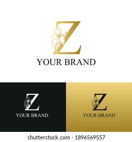 Golden Luxury Initial letter Z with February Iris flower for cosmetic, Jewelry, boutique, hotel logo concept vector