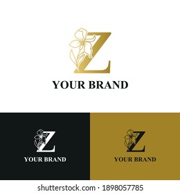 Golden Luxury Initial letter z with February Iris flower for cosmetic, Jewelry, boutique, hotel logo concept vector	