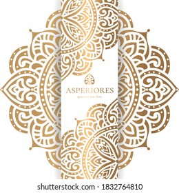 Golden luxury invitation card design with vector mandala pattern. Vintage ornament template. Can be used for background and wallpaper. Elegant and classic vector elements great for decoration.