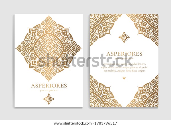 Golden luxury invitation card design with\
vector mandala pattern. Vintage ornament template. Can be used for\
background and wallpaper. Elegant and classic vector elements great\
for decoration.