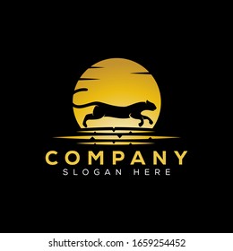 golden luxury jaguar run premium logo template