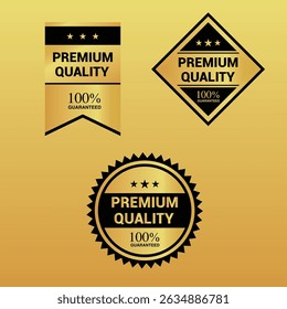 Golden luxury labels and badges gold premium quality certificate ribbons vector illustration