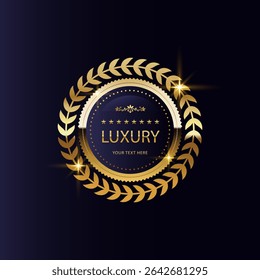 Golden luxury labels and badges gold premium quality certificate ribbons vector illustration.Gold shield with laurel wreath