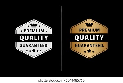 Etiquetas y Anuncios de lujo dorados, cintas de certificado de calidad premium de oro, insignias de Vector. Etiquetas y Anuncios VIP y de calidad premium de lujo para los mejores sellos de productos y Anuncios con corona dorada