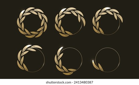 Golden Luxury Laurel Wreath Circle Frame Set. EPS10 Vector