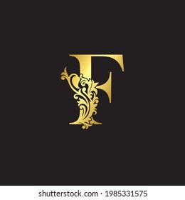 Golden Luxury  Letter F Logo Icon Template. Vector design ornate with boroque  elegant decorative style.
