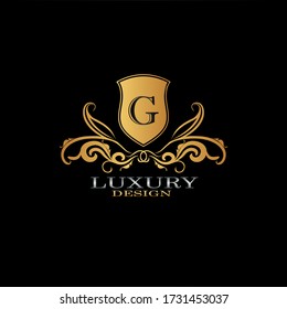 Golden Luxury Letter G Logo Icon. Vintage design logo icon concept letter G on shield for luxuries business.