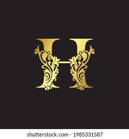 Golden Luxury  Letter H Logo Icon Template. Vector design ornate with boroque  elegant decorative style.