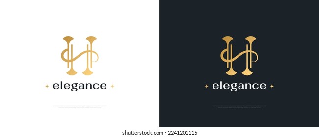 Golden and Luxury Letter H Logo Design. Premium Letter H Logo for Hotel, Resort, Boutique, Cosmetic, or Fashion Logo