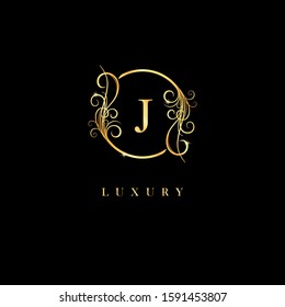 Golden luxury letter J logo template with Circle element. Golden Symbol logo vector illustration. Golden luxury icon