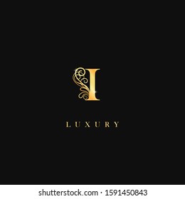 Golden luxury letter I logo template in gold color. Golden Symbol logo template vector. Golden luxury icon