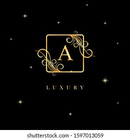 Golden luxury letter A logo template with Calligraphy vector element. Golden Symbol logo vector illustration. Golden luxury icon