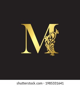 Golden Luxury  Letter M Logo Icon Template. Vector design ornate with boroque  elegant decorative style.